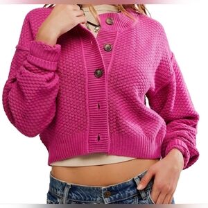Free People Sweater Lila Cardi cardigan Women's Size L Plum Cropped